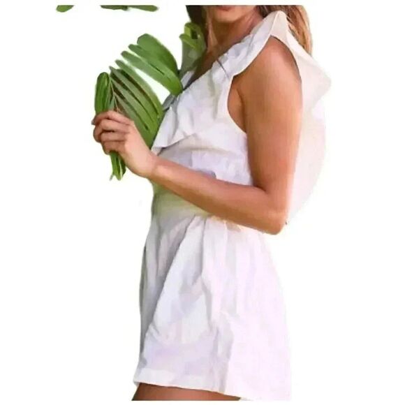 Do + Be Women's White Poly Ruffles Lined Bella Shorts Romper NEW - Picture 2 of 11